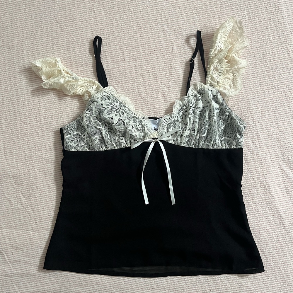 Lace Trim Black and White Camisole